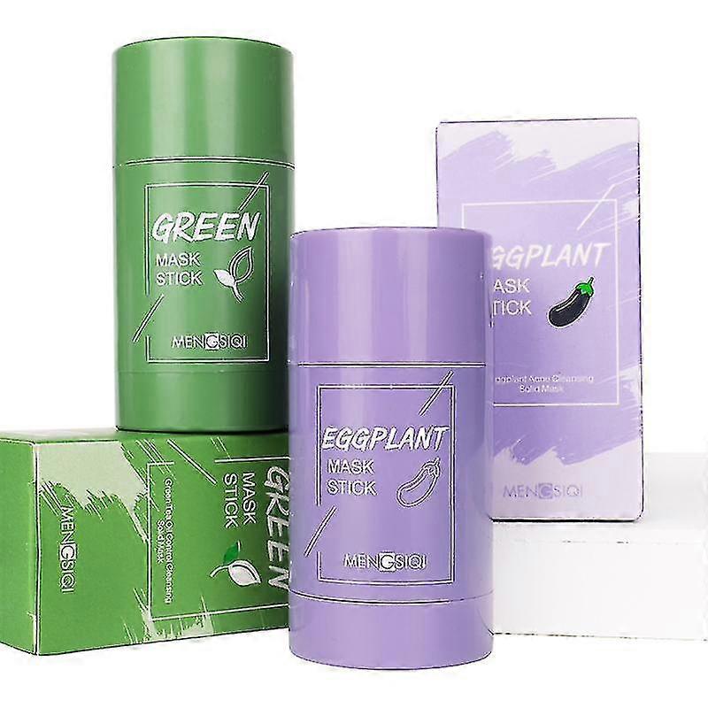 2pcs Green Tea Mask Solid Face Cleansing Stick Oil Control Moisturizing Mud
