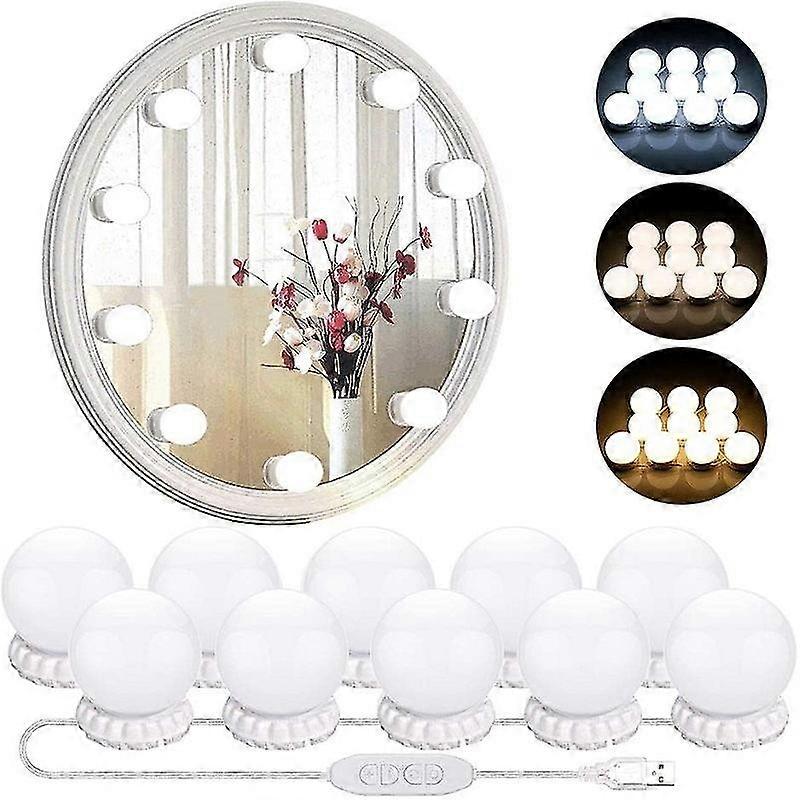 Hollywood Mirror Usb Makeup With Lights Lighted 10 Bulbs 3 Lighting Modes Tabletop Wall Mounted Cosm(10 Bulbs Only)_bd