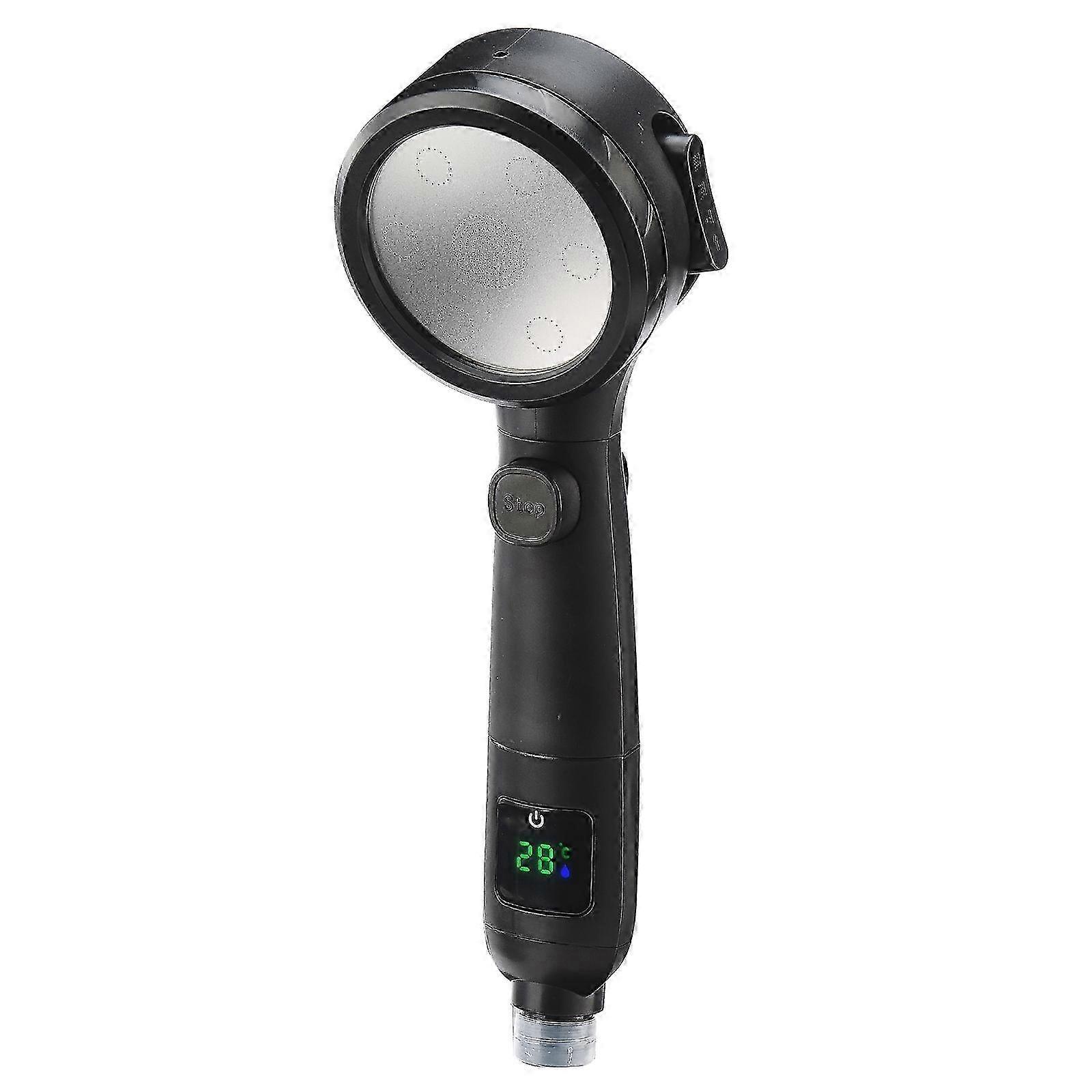 Water-Saving Shower Head with Pressure Increase, 4 Jet Types, Universal Shower Can Display Temperature One Button Pause