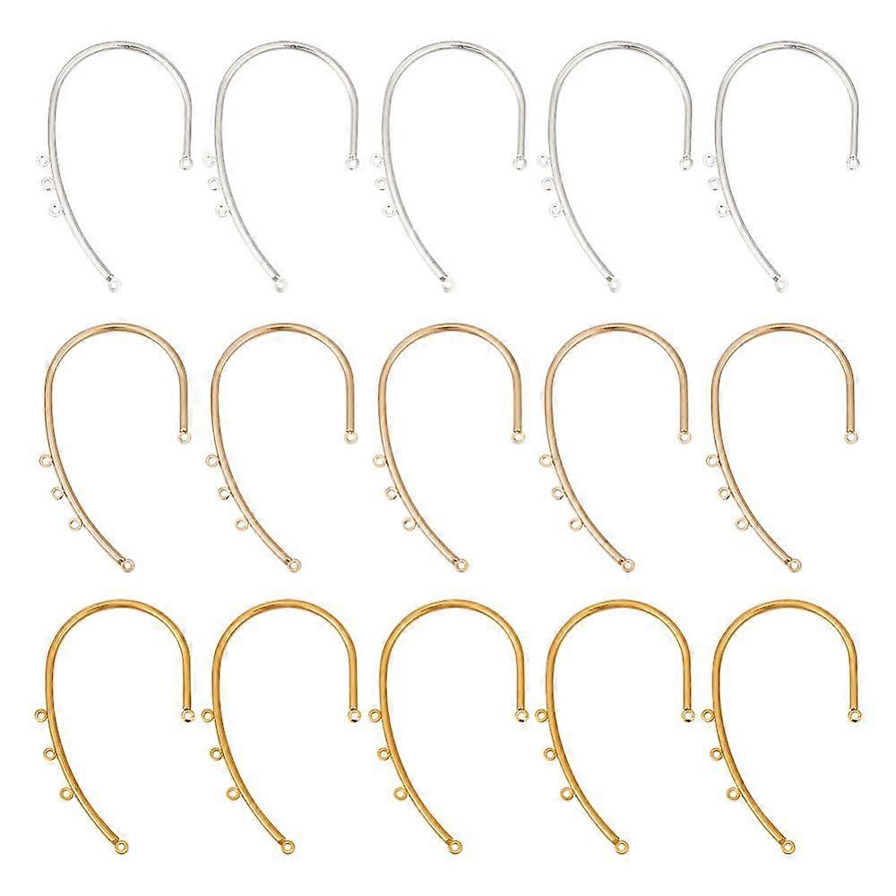 18Pcs 3 Colors Iron Ear Cuff Findings Climber Wrap Around Non-piercing Earring Findings with Horizontal Loops Mixed Color 59x33x2mm Hole: 1.4mm 6Pcs/c
