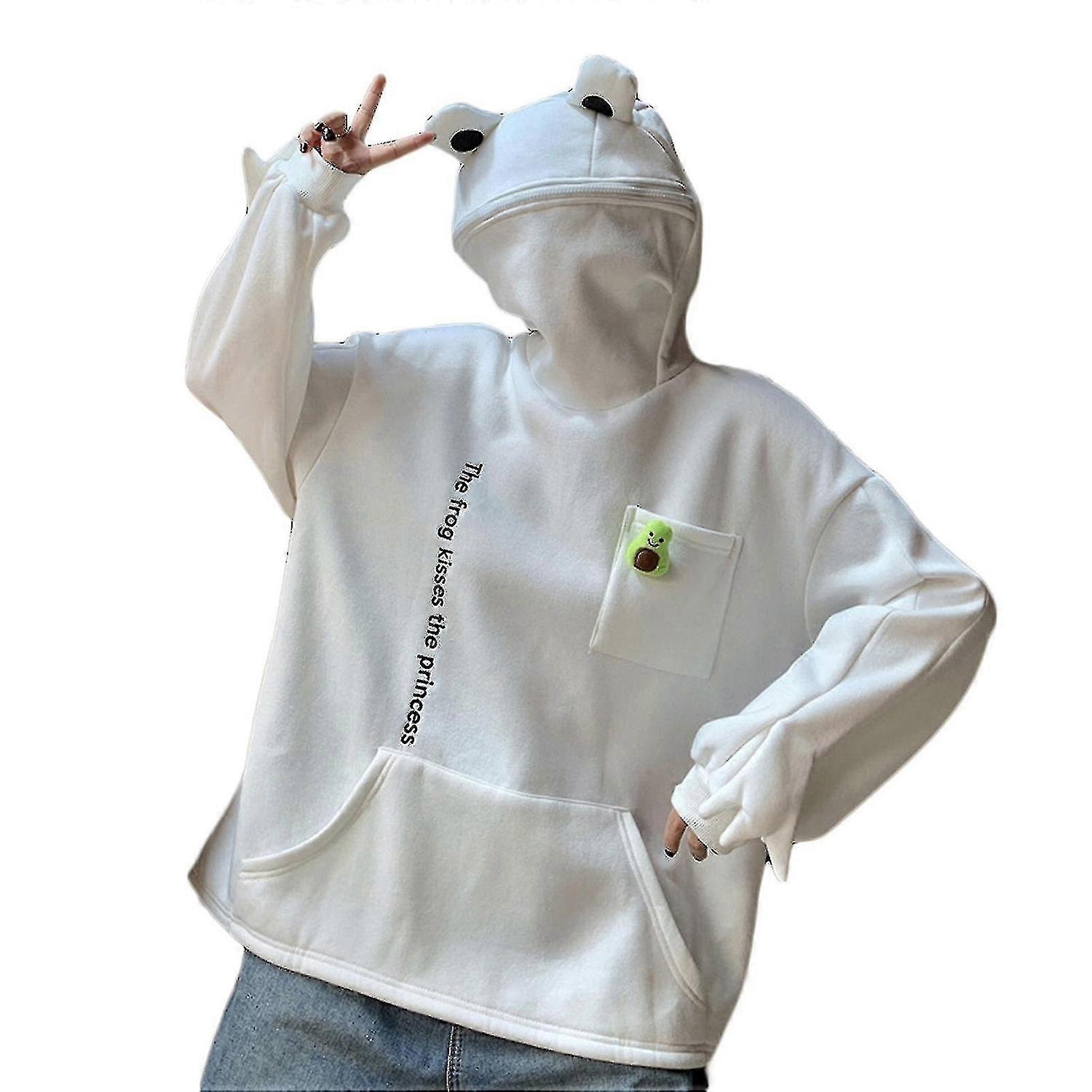 Felpa con cappuccio in pile Rana Felpa con cappuccio Inverno Caldo Denso Sciolto Oversize Felpa Outwear Con cappuccio