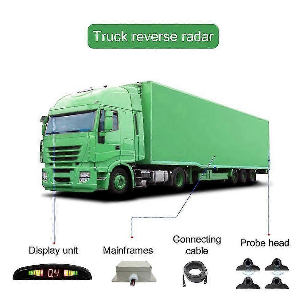 12v~24V Truck Reversing Radar System With 4 Waterproof Parking Sensors 10m Air Line Reverse Radar Sound Alert Indicator System