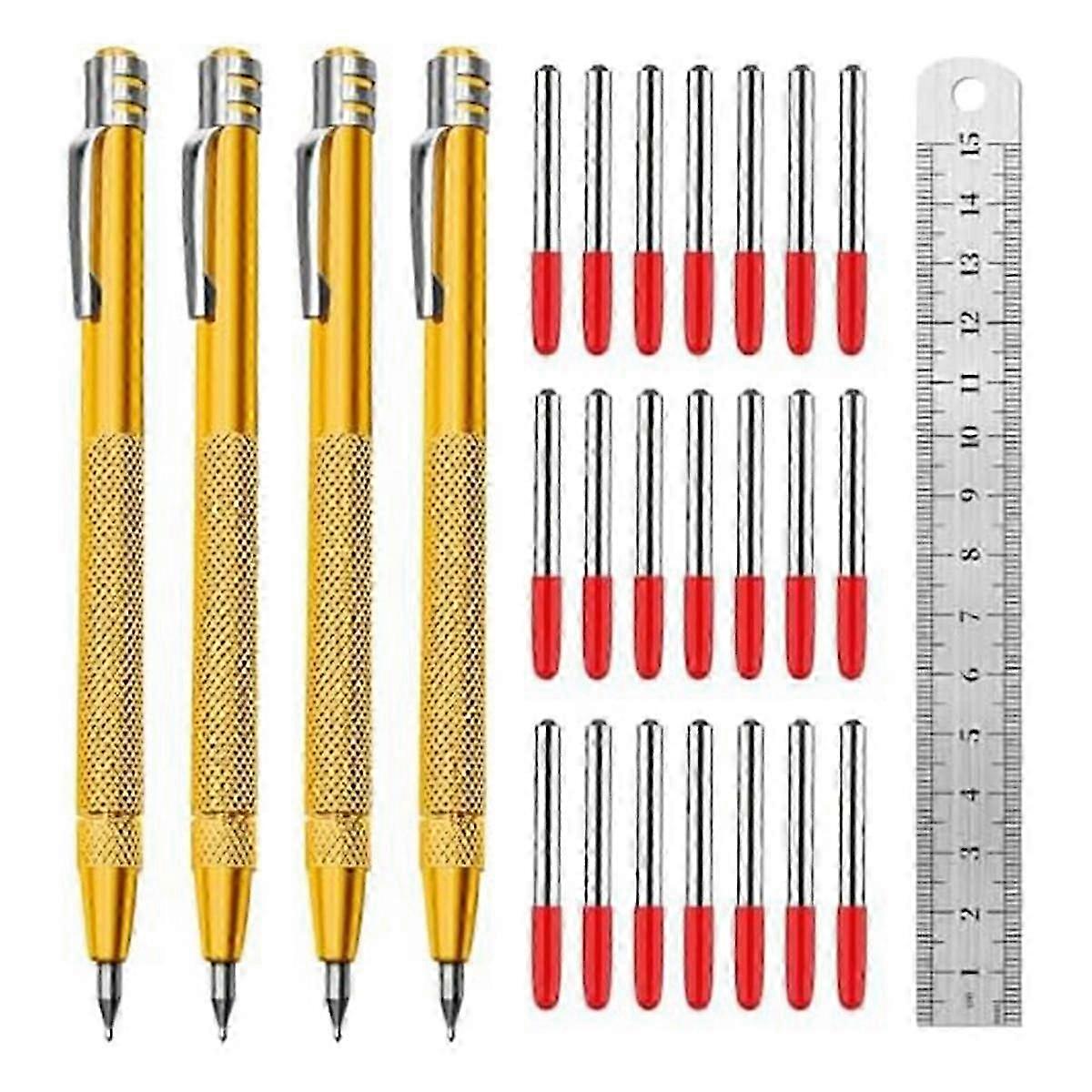 碳化钨划线器，滚花铝手柄，带有额外的标记尖端和钢尺，非常适合细节制作