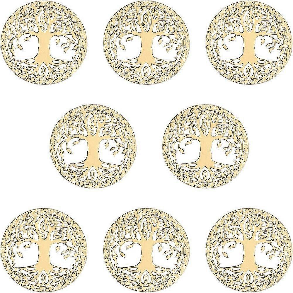 Self Adhesive Brass Stickers Scrapbooking Stickers for Epoxy Resin Crafts Tree of Life Pattern Golden 20mm 8pcs/box