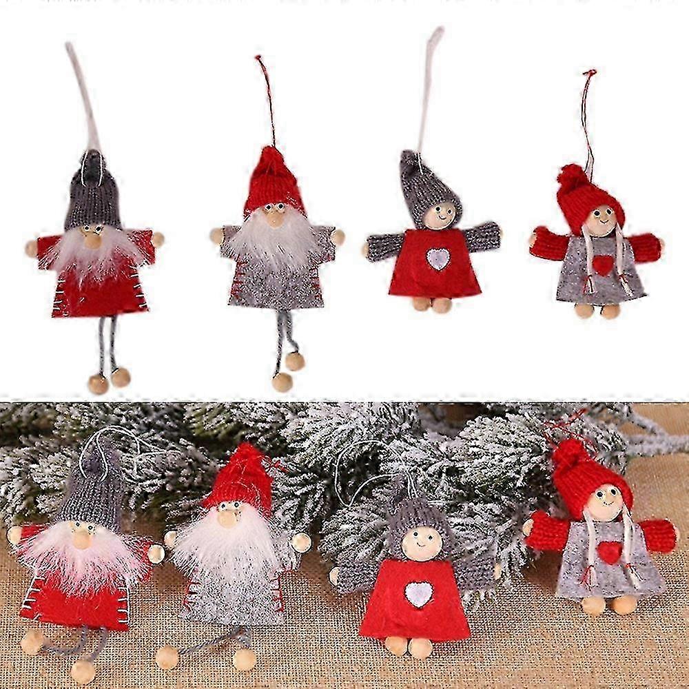 Christmas Wooden Doll Pendant Boys And Girls Doll Widget 4 Different Patterns Mini