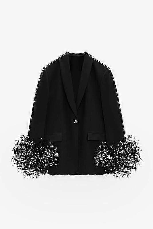 Damen Langarm Open Front Blazer Casual Work Office Jacke