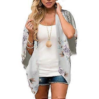 Floral Print Cardigan 3/4 Sleeves Loose Casual Fashionable All Match Surcoat for Women Type 5 2XL