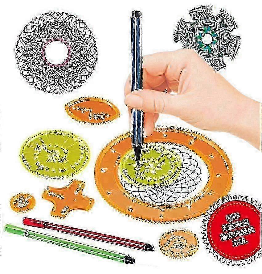27 Buah Mainan Gambar Spirograf Set Roda Gigi Saling Bertautan Dengan Pena Desain Spiral Aksesori Lukisan Penggaris Geometris