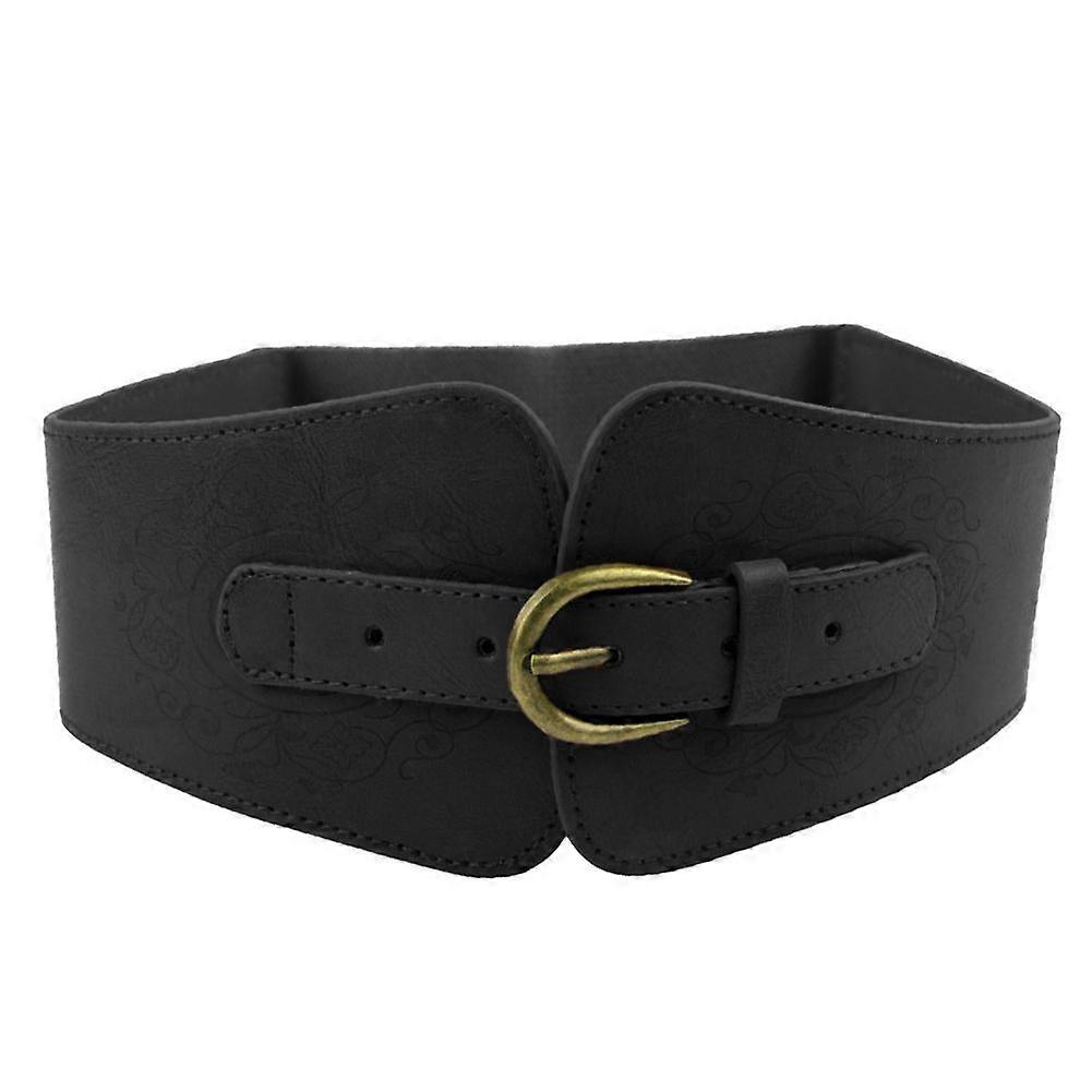 Outdeer Wide Belt Women Faux Leather Buckle Elastic Strap Pure Color Waistband