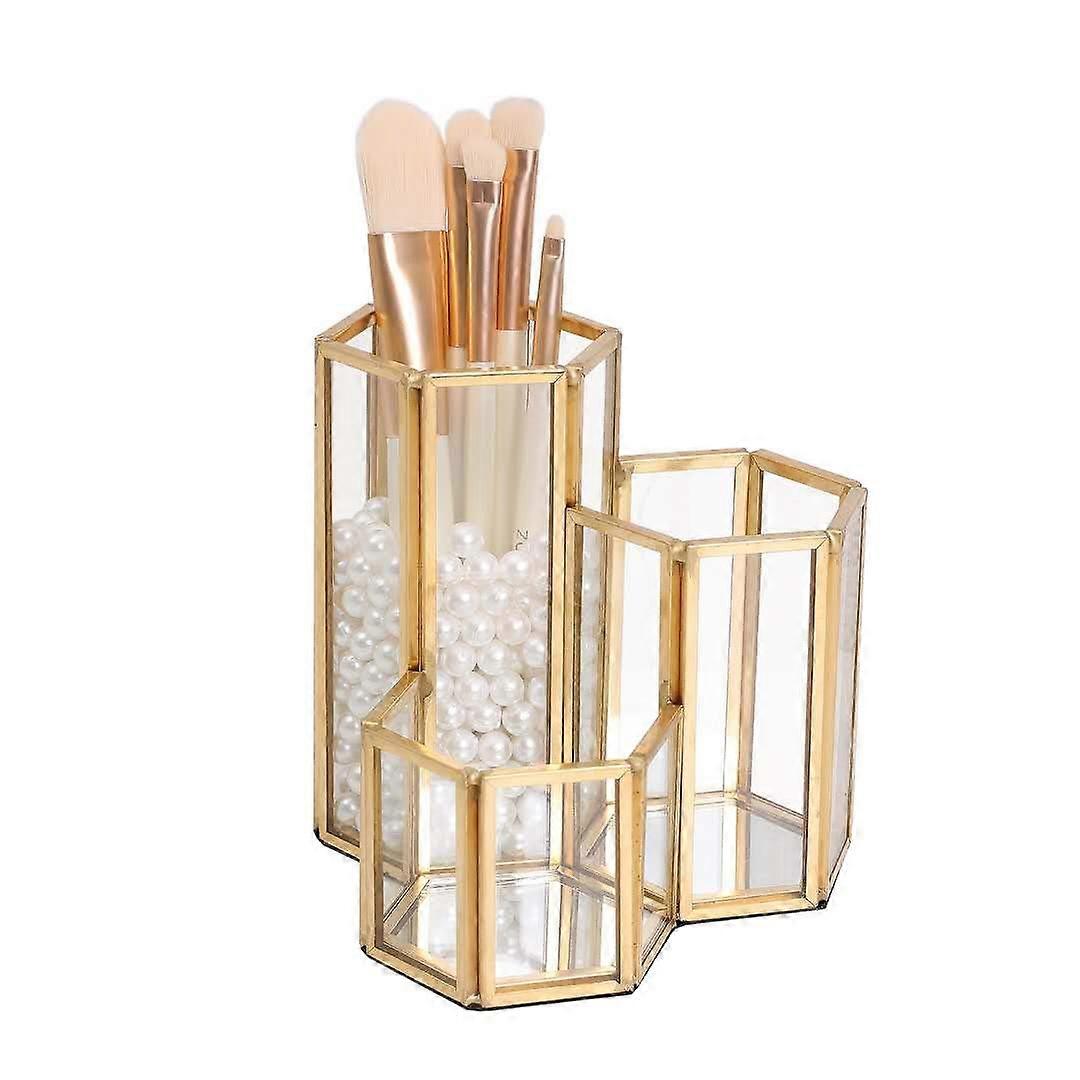 Decorative Makeup Brush Holder Desk Organizer with Compact Design, Stylish Acrylic Material, and Multiple Compartment Storage