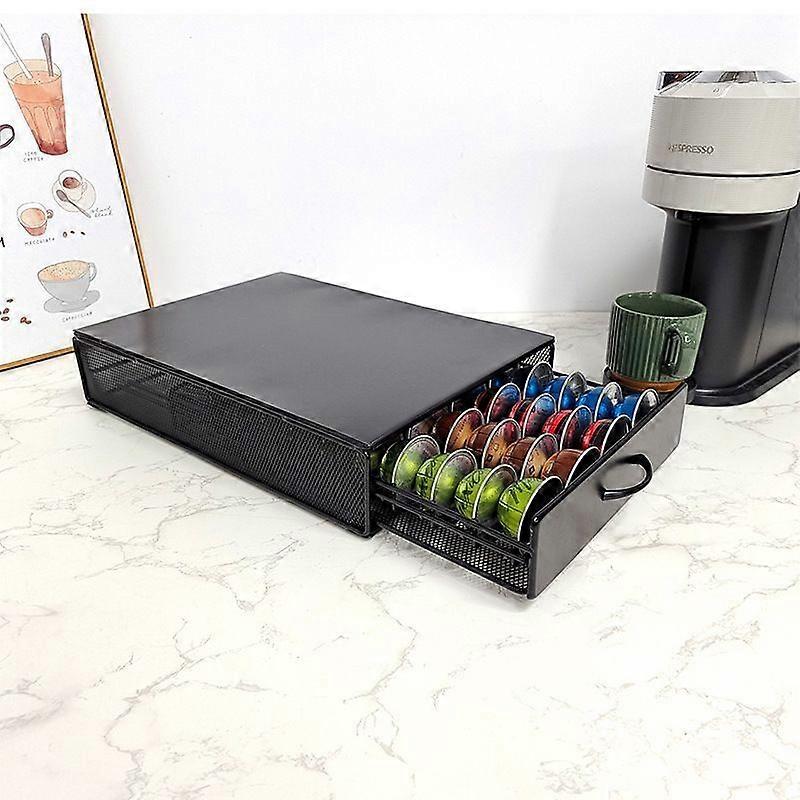 Elrachen Vertuoline Rolling Coffee Pod Drawer Satin Black Finish 40 Pod Capsule Holder Compact Under