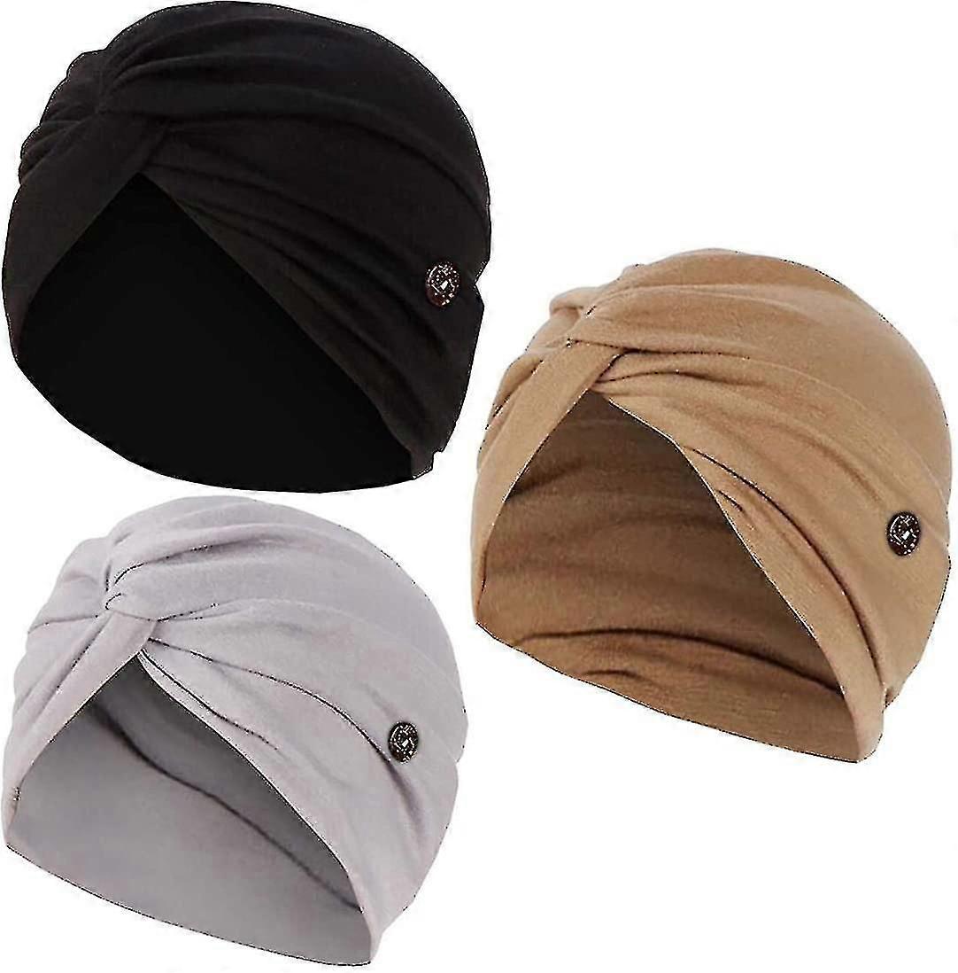 3pack Womens Button Chemo Hat Soft Beanie Turban Comfortable Cancer Headwea-mxbc
