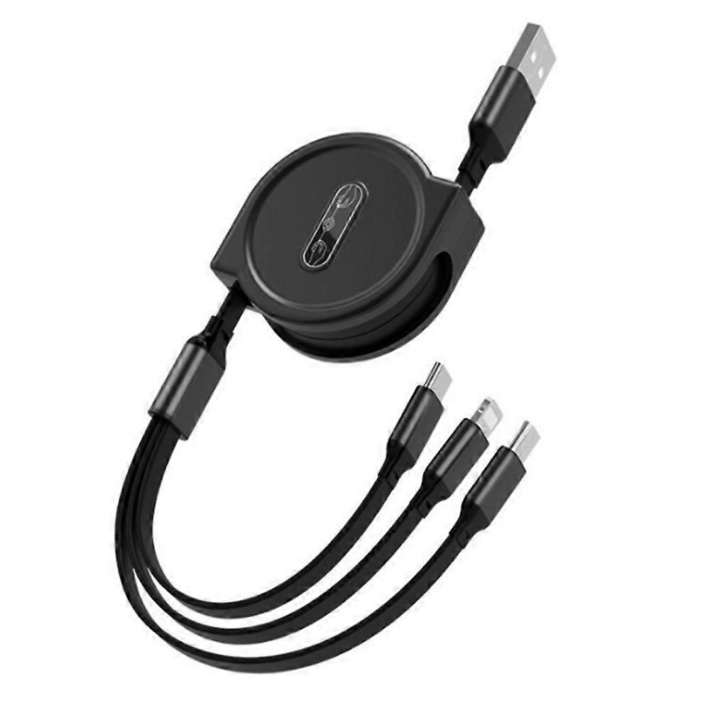 Multi-Charging Cable With Retractable Design, Compact And Portable, Supports Fast Charging Up To 3A Max, Compatible With Apple, Android, Type C