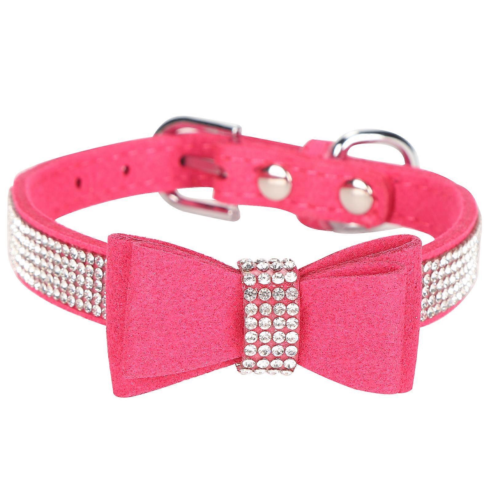 Suede Microfiber Cat Collar With Double Bowknot And Crystal Rhinestones, Adjustable Size, Pet Accessory