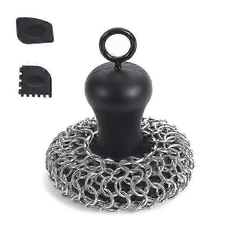 Cast Iron Chainmail Scrubber + Pan Scraper, Stainless Steel Skillet Cleaner, Scraper Tool for Cast