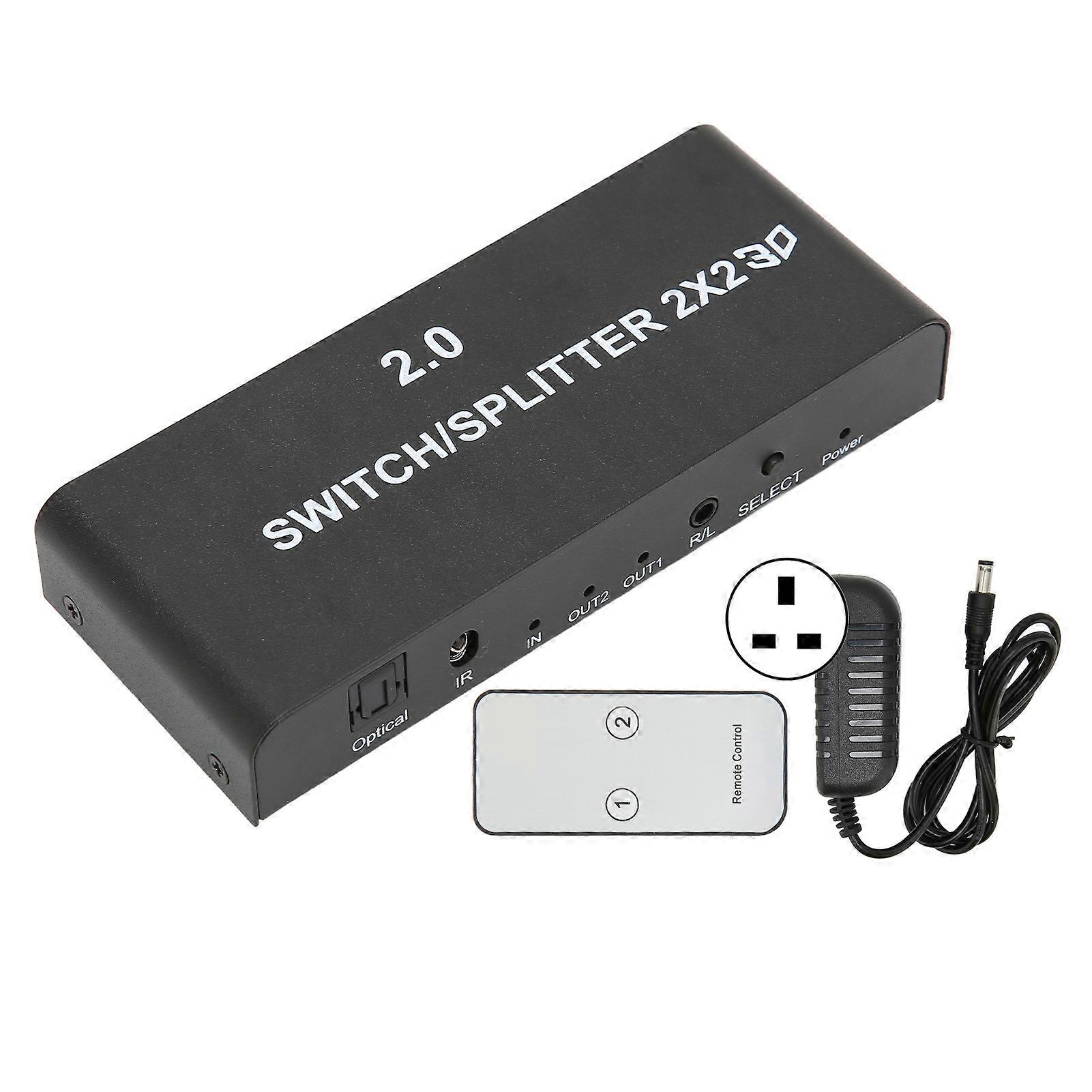 2x2 HD Multimedia Interface Splitter 4K 60Hz Video Switcher with Sound Extraction UK Plug