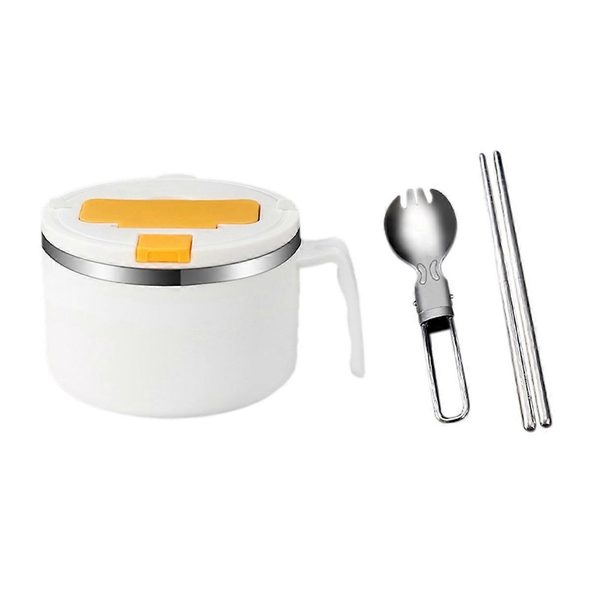 1200ml Noodle Bowl with Lid Stainless Steel Instant Noodle Bowl White