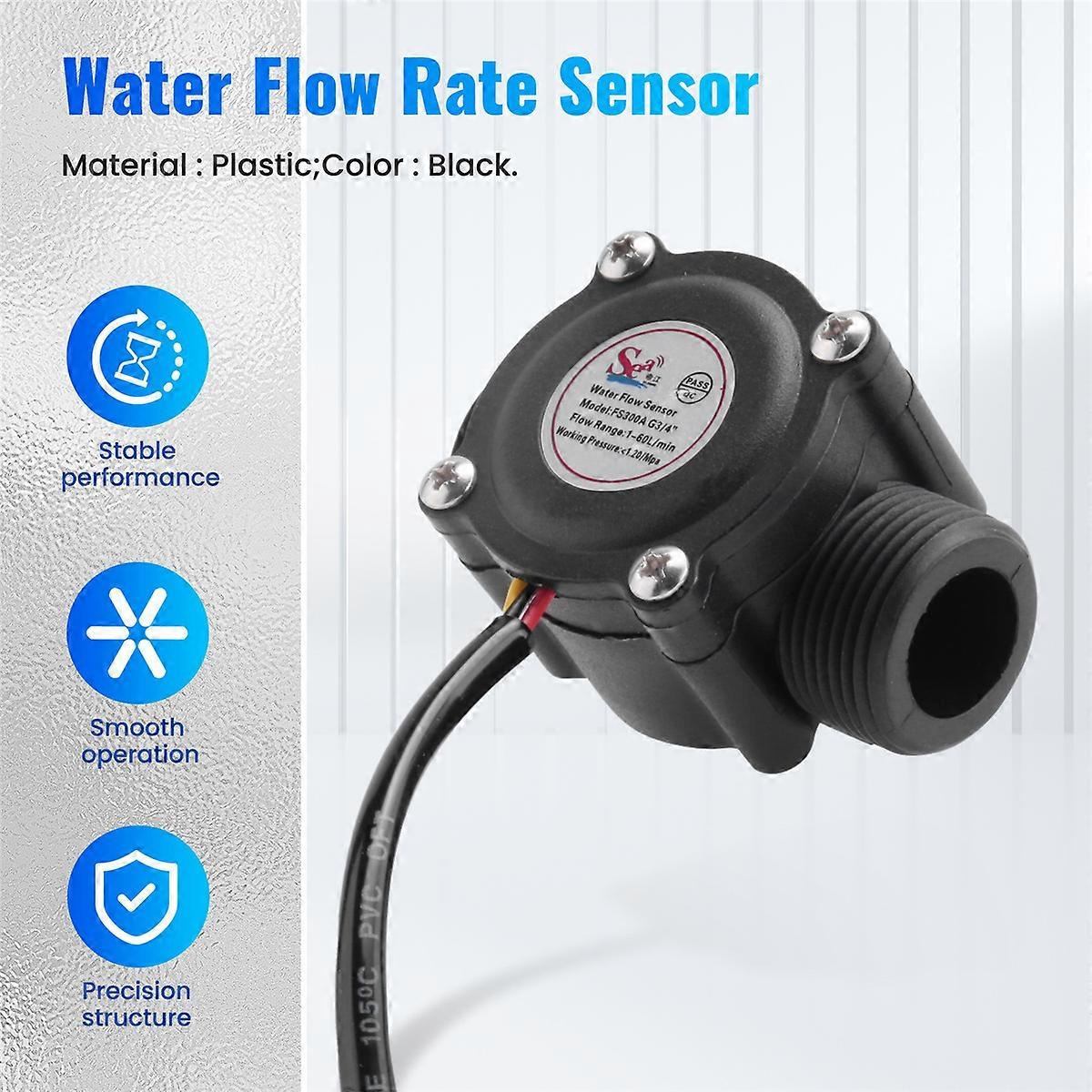 1-60L/Min DC 5-24V Hall Effect Water Flow Sensor Counter Meter FS300A