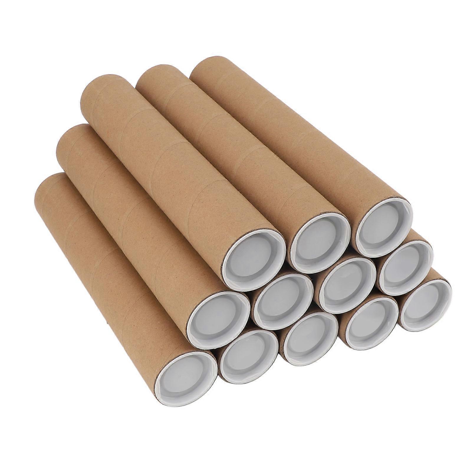 12 Pcs Round Paper Tubes Poster Storage Tubes Multipurpose Mailing Poster Paper Tubes with Plastic Lid 5.3x30cm