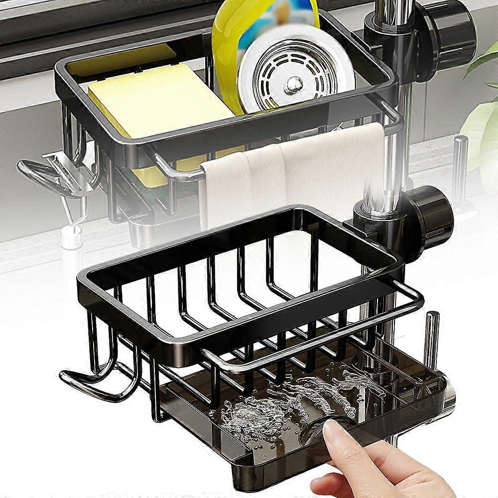 Sink Drain Rack Sponge Storage Organizer, Adjustable Detachable Holder for Kitchen Faucet, Stainless Steel Design, Space-Saving