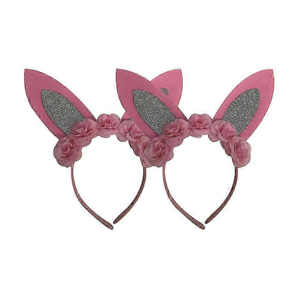 JiaWei 2 יחידות פרח ארנב אוזניים סרטי ראש חישוקי שיער חג הפסחא כיסוי ראש ייחודי כיסוי ראש אביזרי שיער אספקה למסיבה לילדות נשים (ורוד) eqb