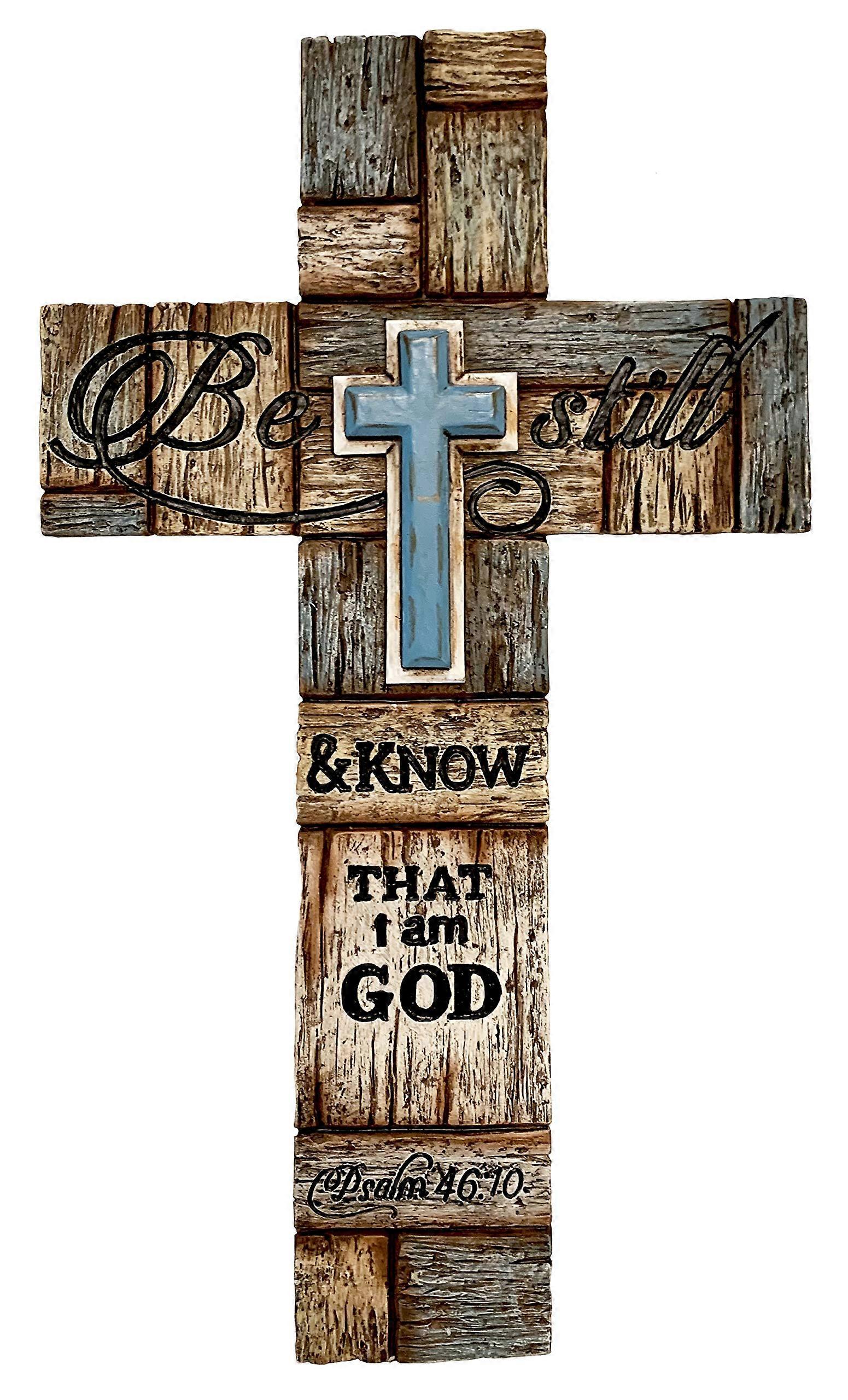 Inspirational Layered Wall Cross with Realistic Wood Texture, 12x8 Inches, Psalm 46:10 "Be Still & Know That I am God" Design