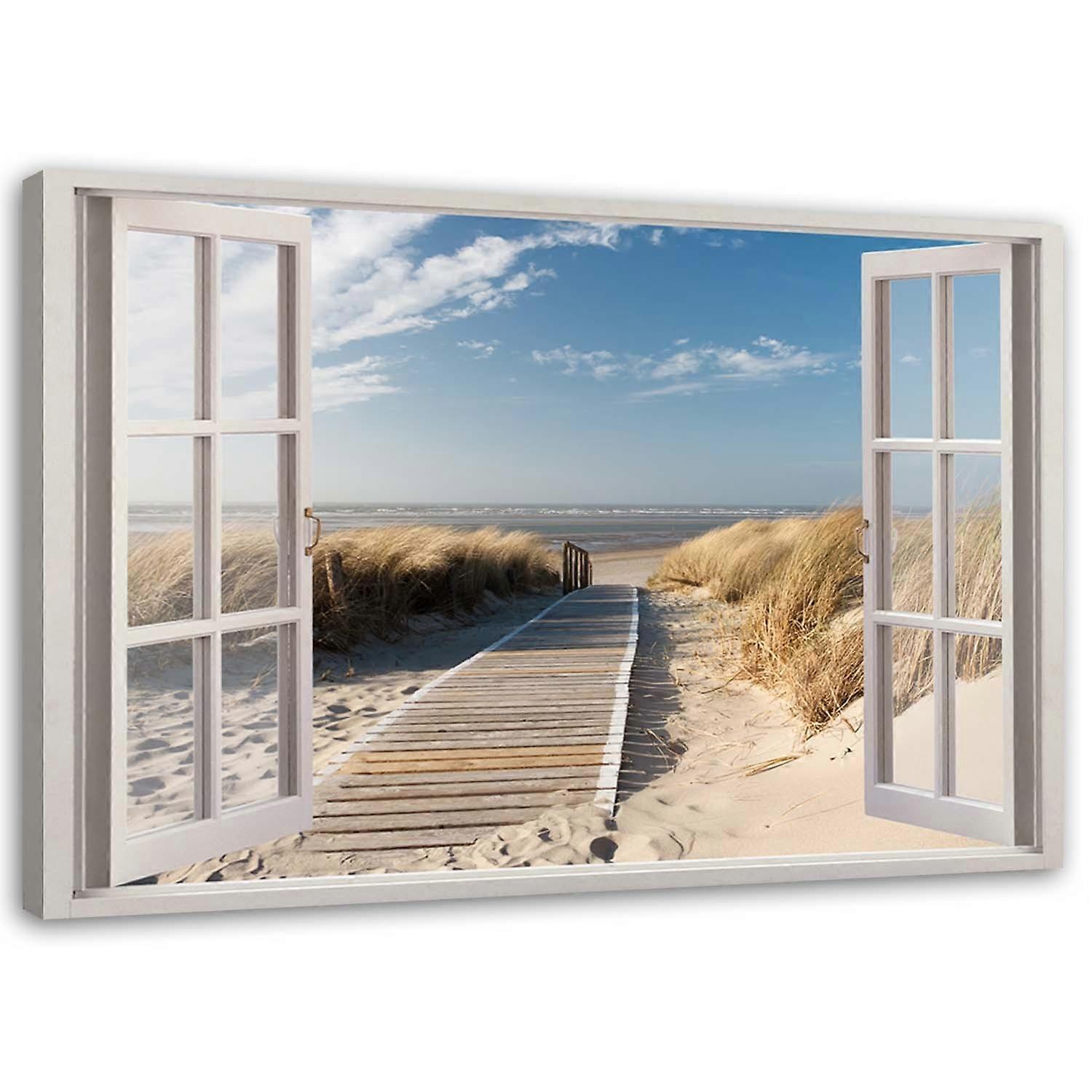 Foto op canvas, Loopbrug op het strand - 100x70