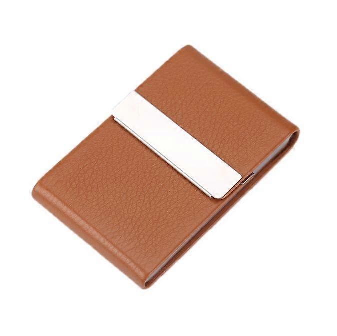 Stainless Steel PU Leather Vertical Business Card Holder (Apricot Lychee Pattern)