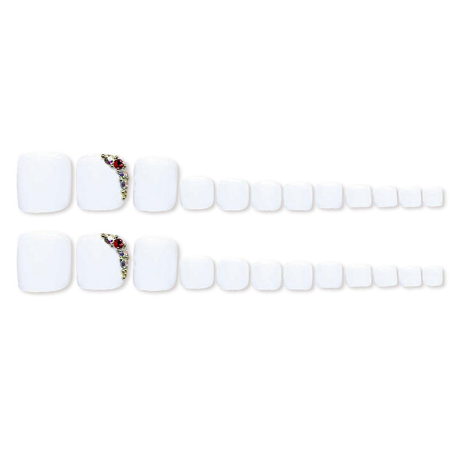 Solid White Square Fake Toenails Sweet & Charming Reusable False Nails