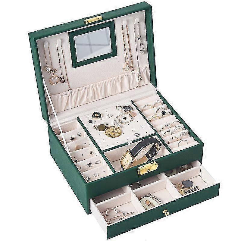 Large capacity multi-layer drawer type leather jewelry storage box