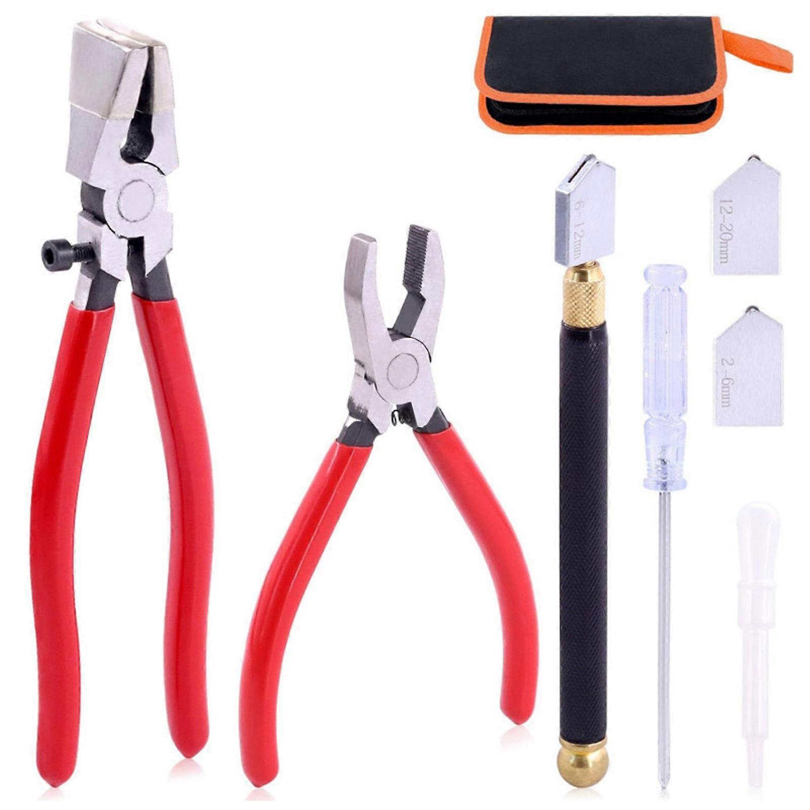 Glass Cutting Tool Set Kit Glass Nipper Glass Running Plier for Stained Glass Tiles Bottle Fusing Breaking
