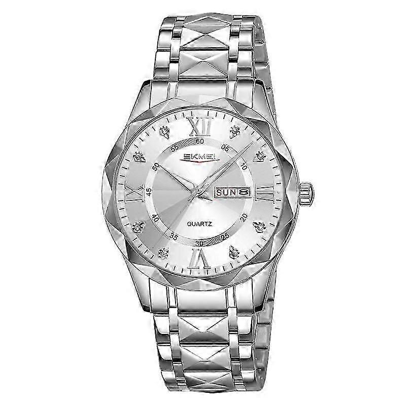 SKMEI Luminous Watch Men Silver Gold Strap Silver Dial