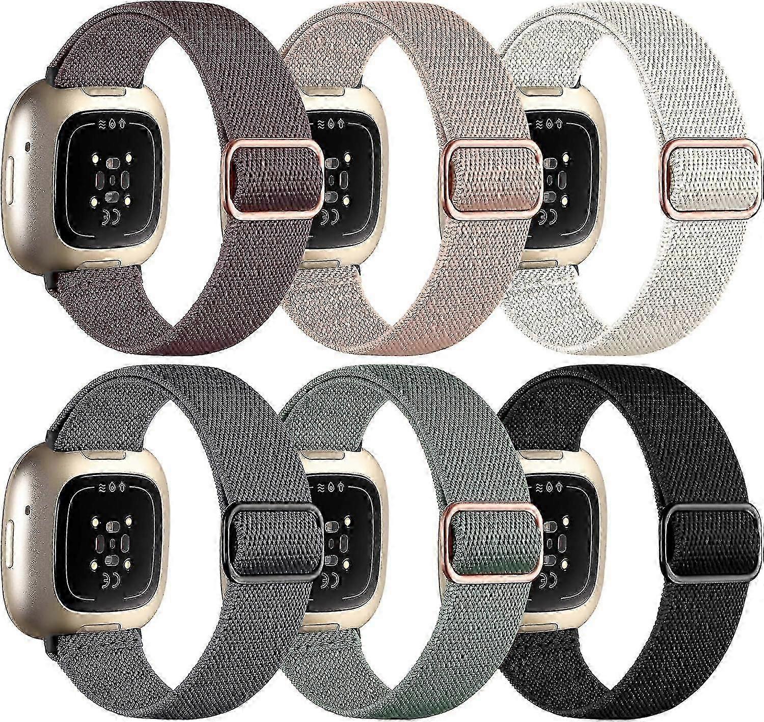 6 Pack Nylon Straps For Fitbit Versa 3/4/sense 2: Elastic Replacement Bands