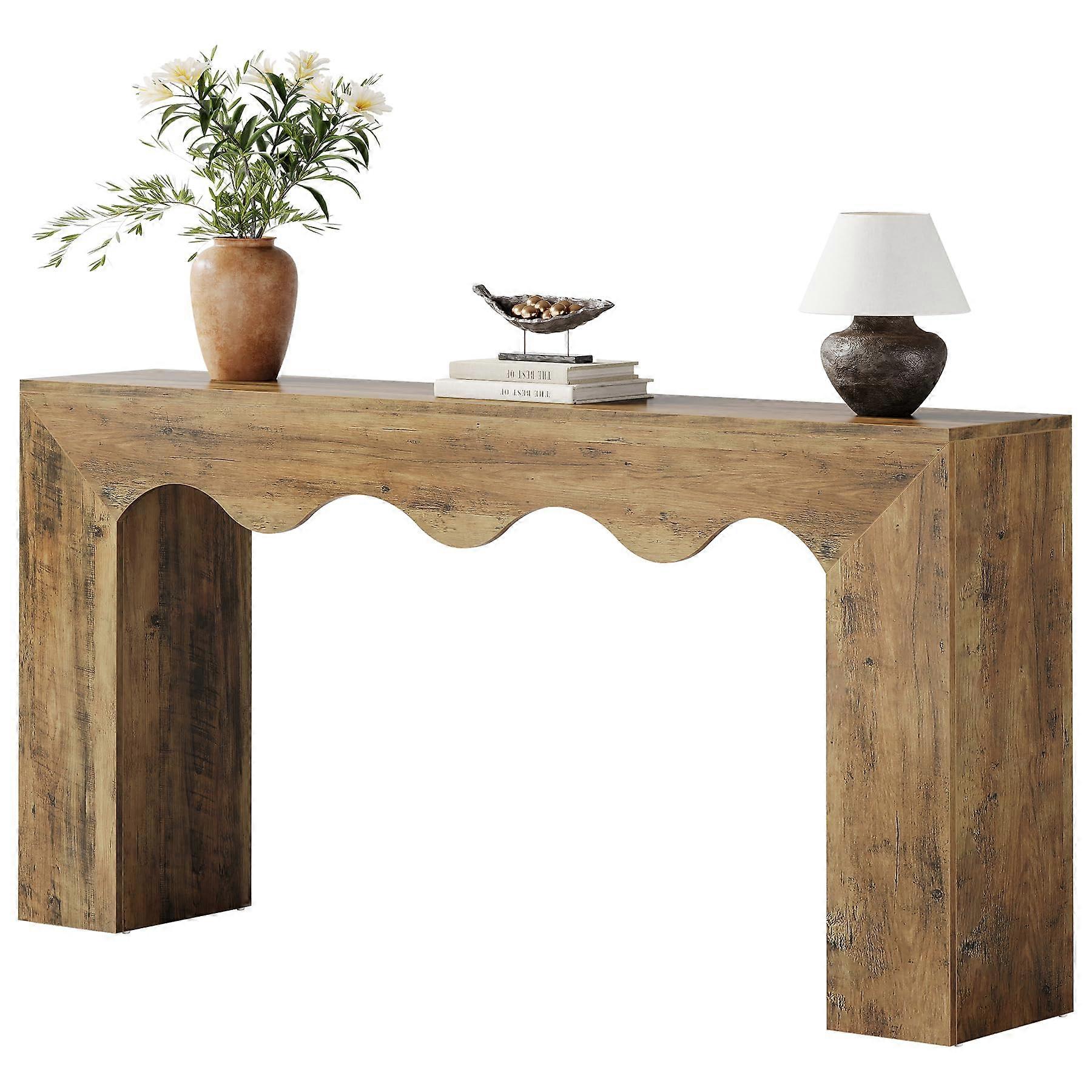 Tribesigns 63" Farmhouse Console Table, Wooden Couch Table Behind Sofa with Storage, Narrow Console Stand with Base, Rustic Brown