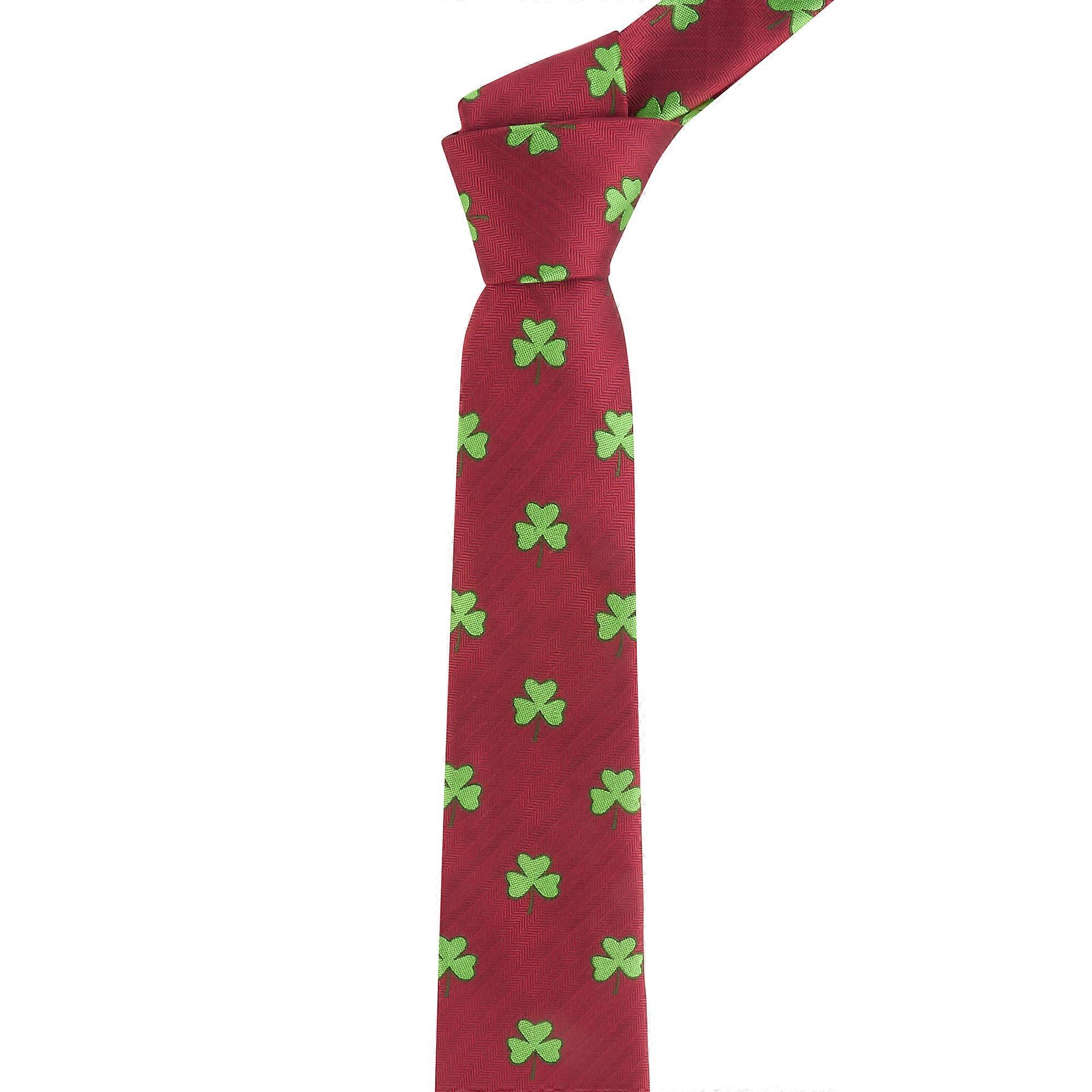 Burgundy Red Shamrock Herringbone Tie