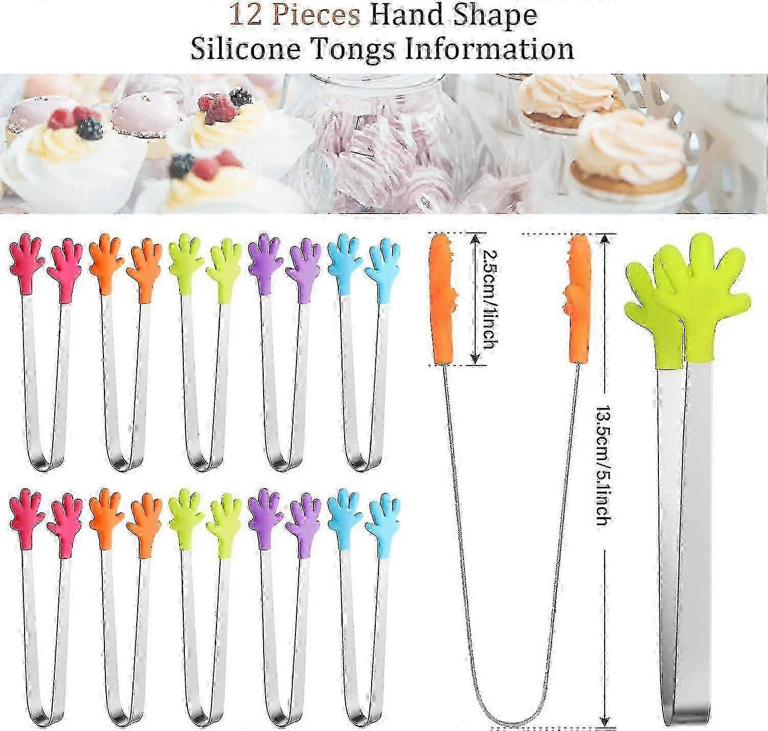 12 Pcs 5 polegadas Silicone Mini Forma de Mão Pinças de Alimentos