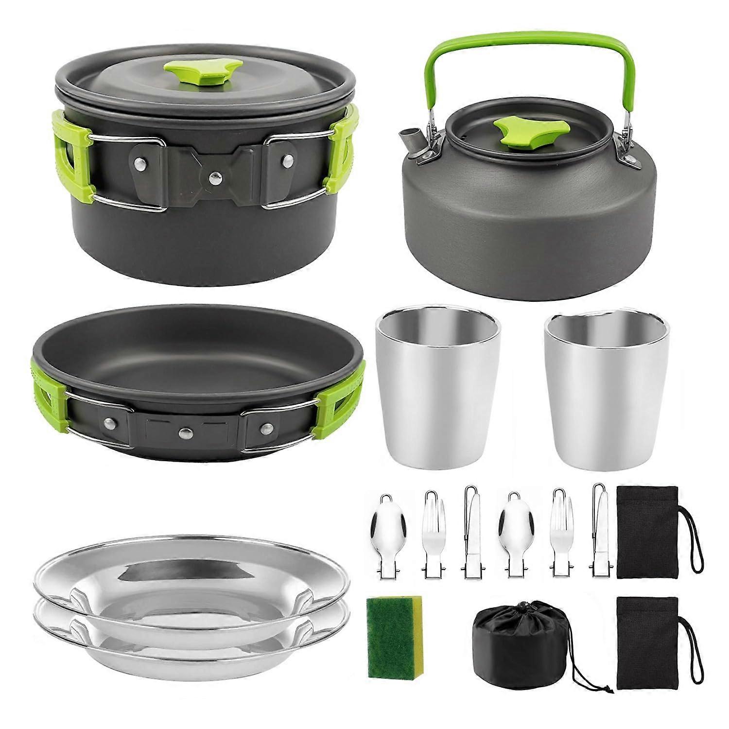 Teaport Pot Pan Cup Set For Hiking Picnic Tableware And Camping Cookware Green