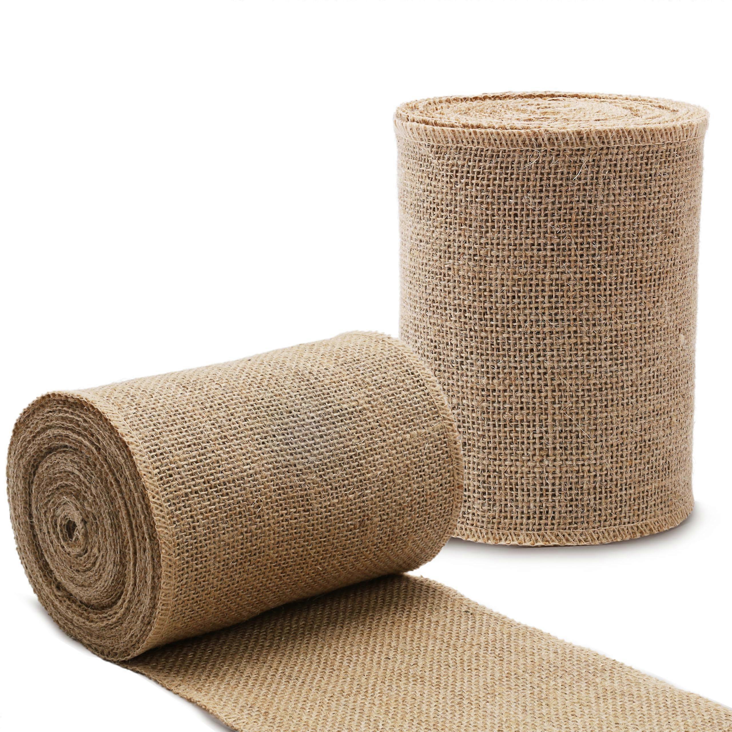 2 Pcs 6 Inch Burlap Wide Fabric Craft Ribbon,10 Yard Per Roll, Natural Brown Ribbon for Bow Crafting,WreathMaking, Tree Decoration
