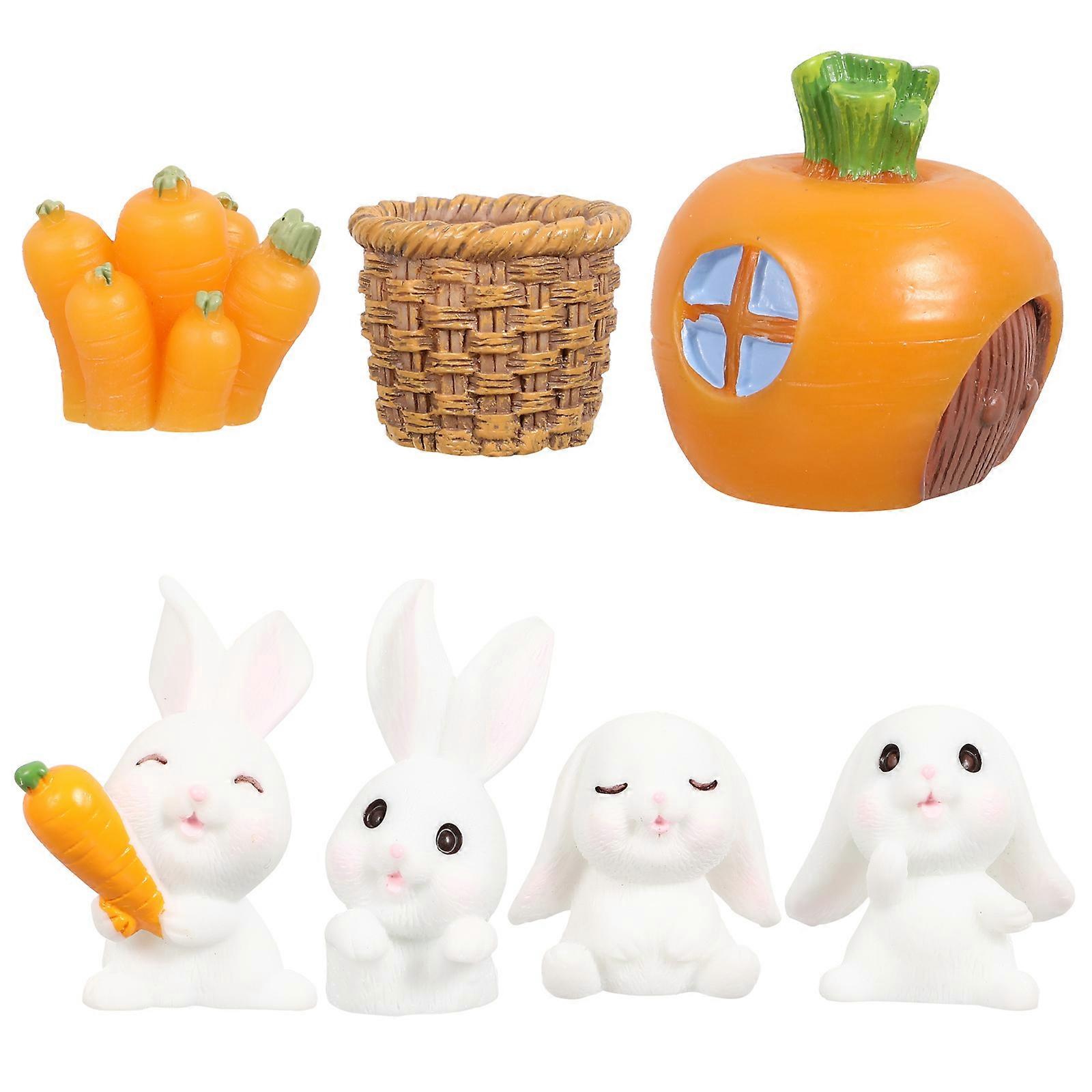 Miniature Resin Rabbit DIY Micro Landscape Ornaments Kit Children Hobbyists Collectors Garden Accessories 7Pcs
