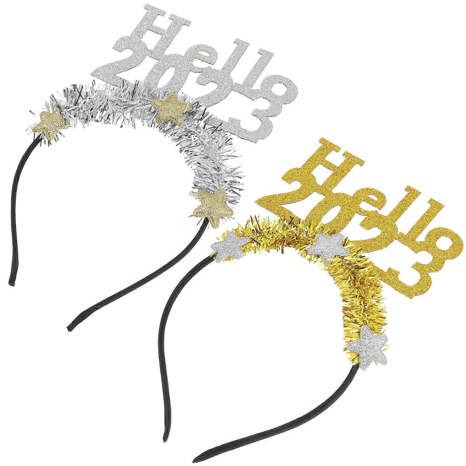 Funny Headband Photo Prop New Year 2023 Festival Atmosphere Assorted Color 2Pcs