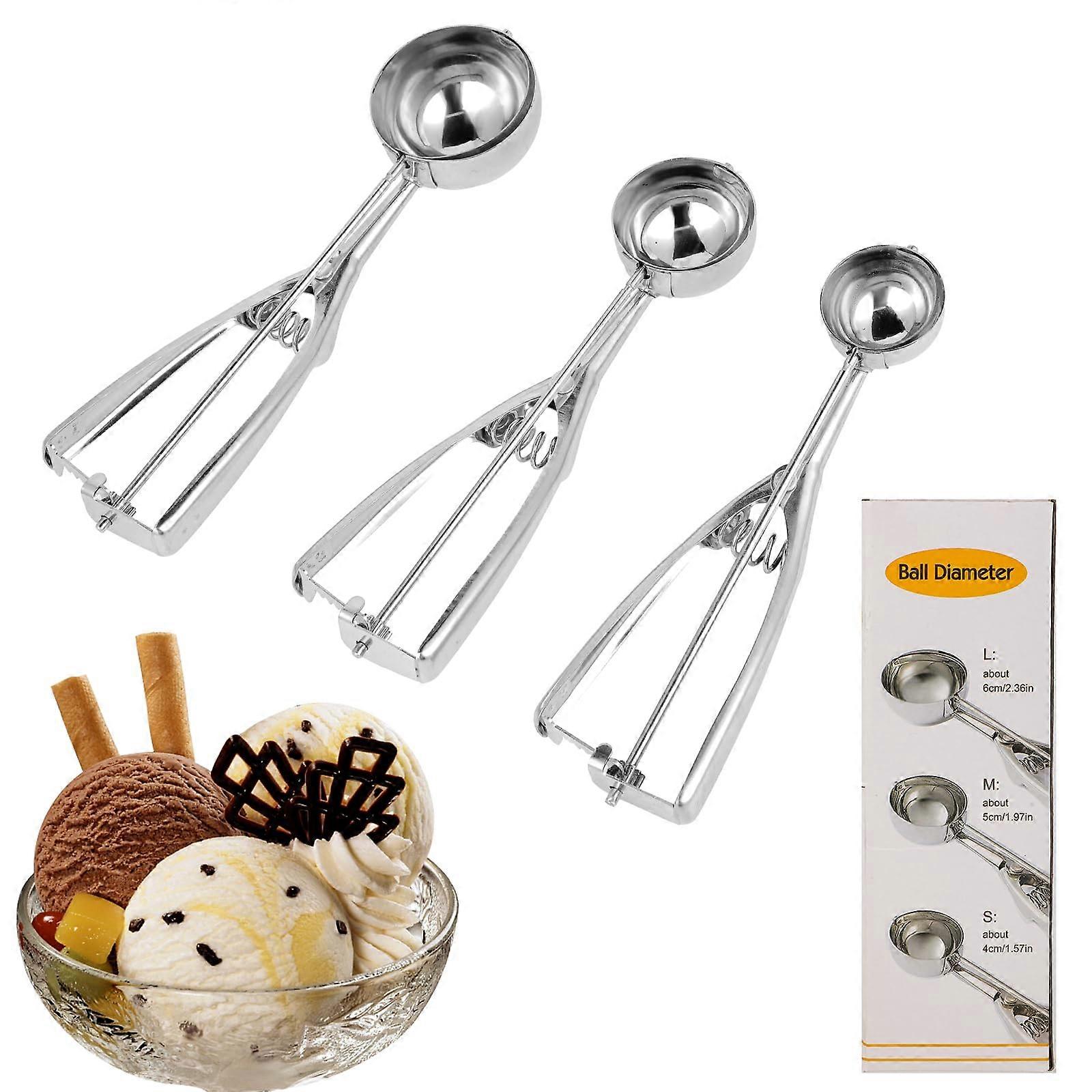 Stainless Steel Ice Cream Scoop 3in1 Set 4/5/6 cm for Ice Cream Cups, Cones, Fruits