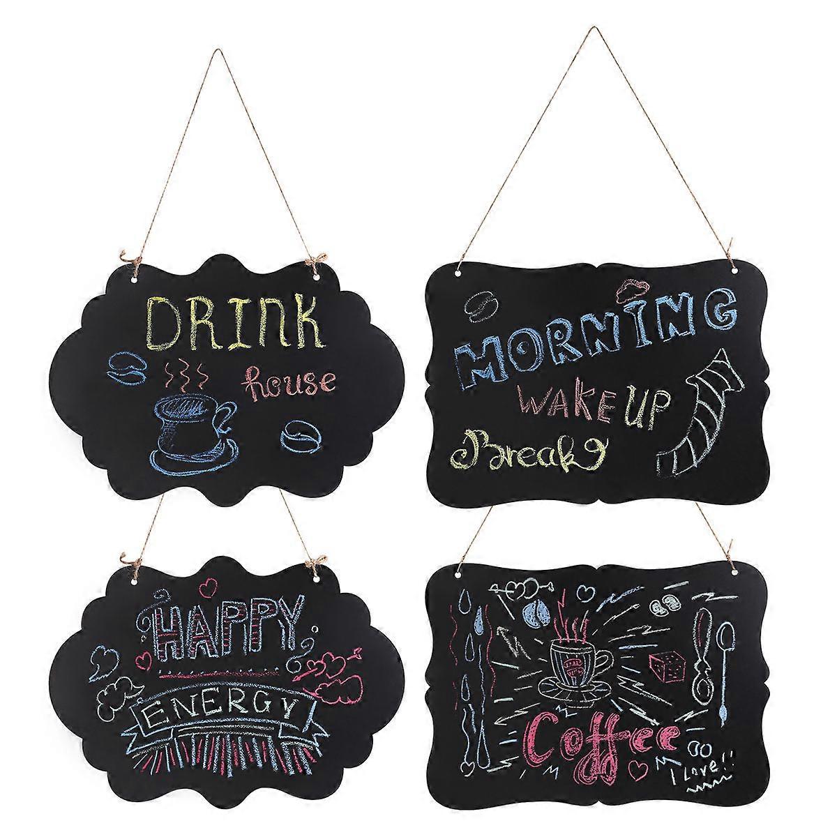 Mini Black Board Signs Double-Sided Message Board Garden Bamboo Rectangular 4Pcs