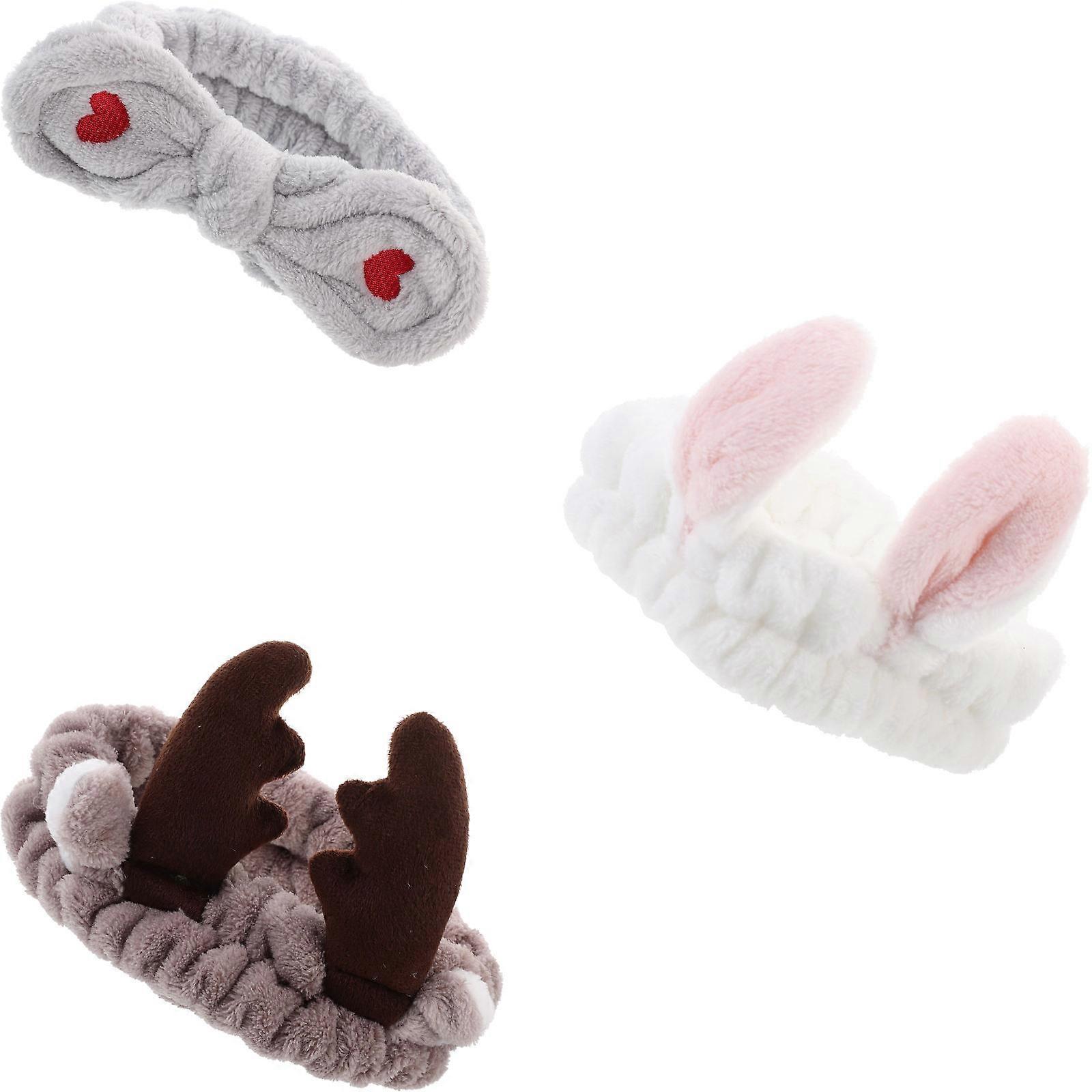Girls Spa Headbands Simple Style Hair Bands Elastic Headbands For Women Applying Makeup Gray Heart Bow 3Pcs
