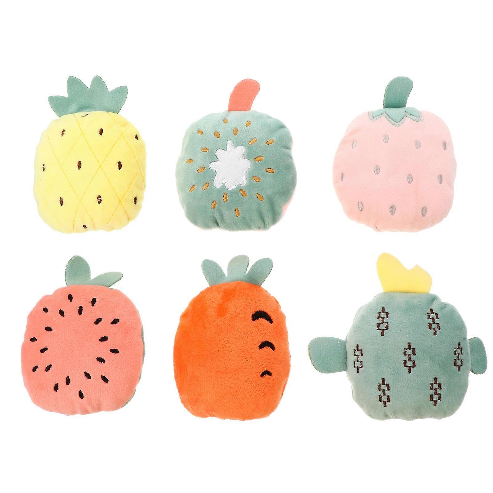 Pet Chew Toy Plush Fruit Shape for Teeth Cleaning 6Pcs Set