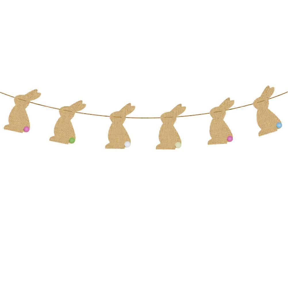Spring Festival Bunny Garland Decoration Easter Party Supplies Chocolate Color 10*7cm Size Linen Material 6Pcs in 1Set