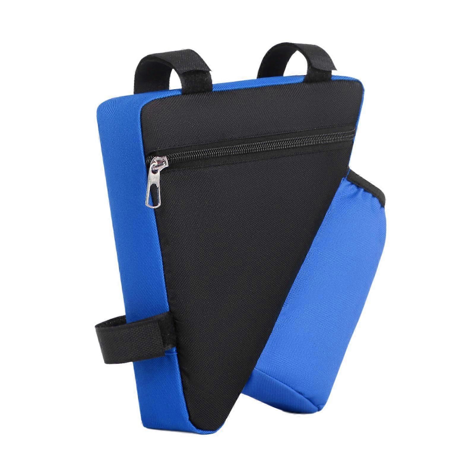 Bicycle triangle frame bag, bicycle packing, triangle bag top tube bag with water bottle bag for tools accessories buttons phone, blue