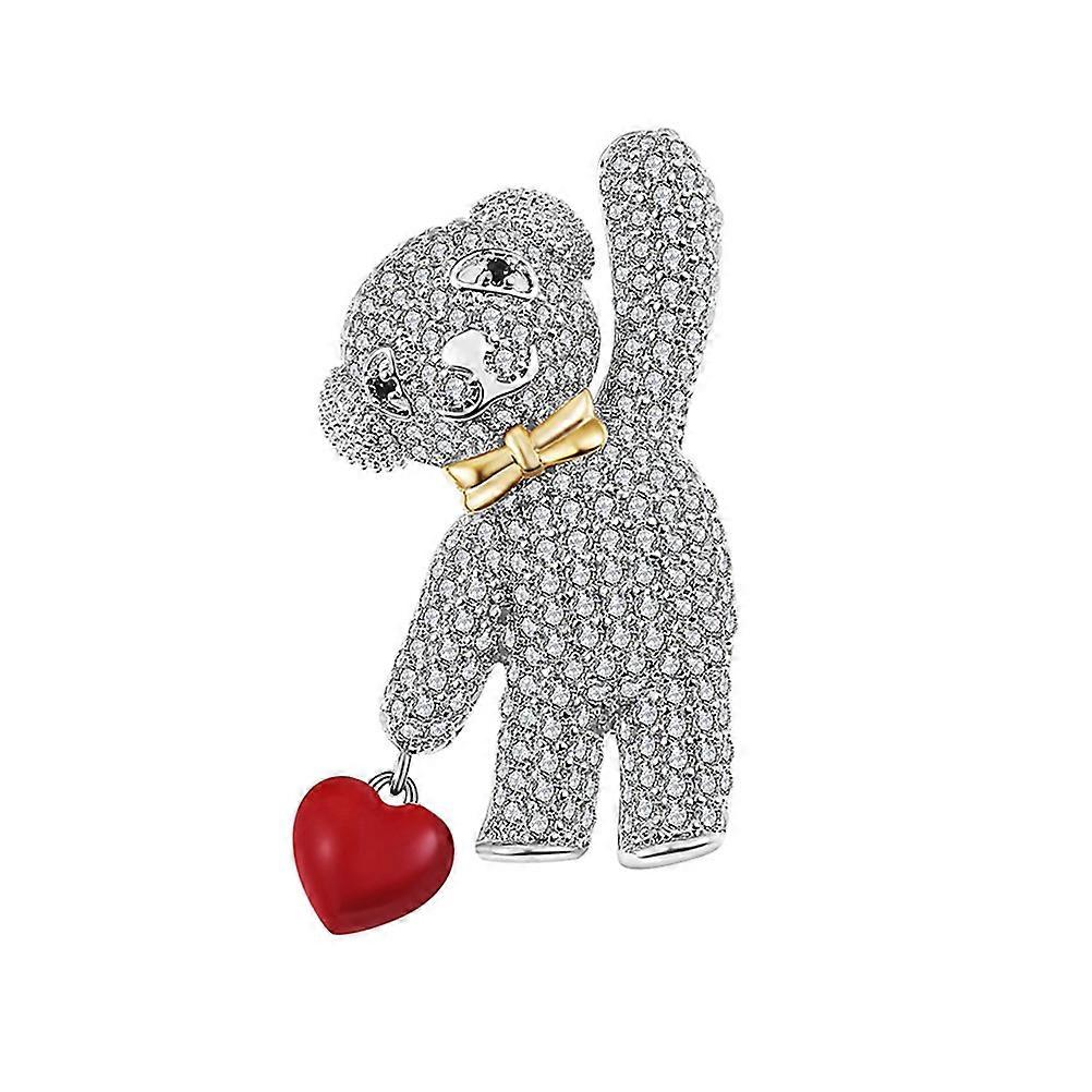 Bear Shape Brooch Valentines Gift Copper Material Silver Color 3*1.8cm 1Set