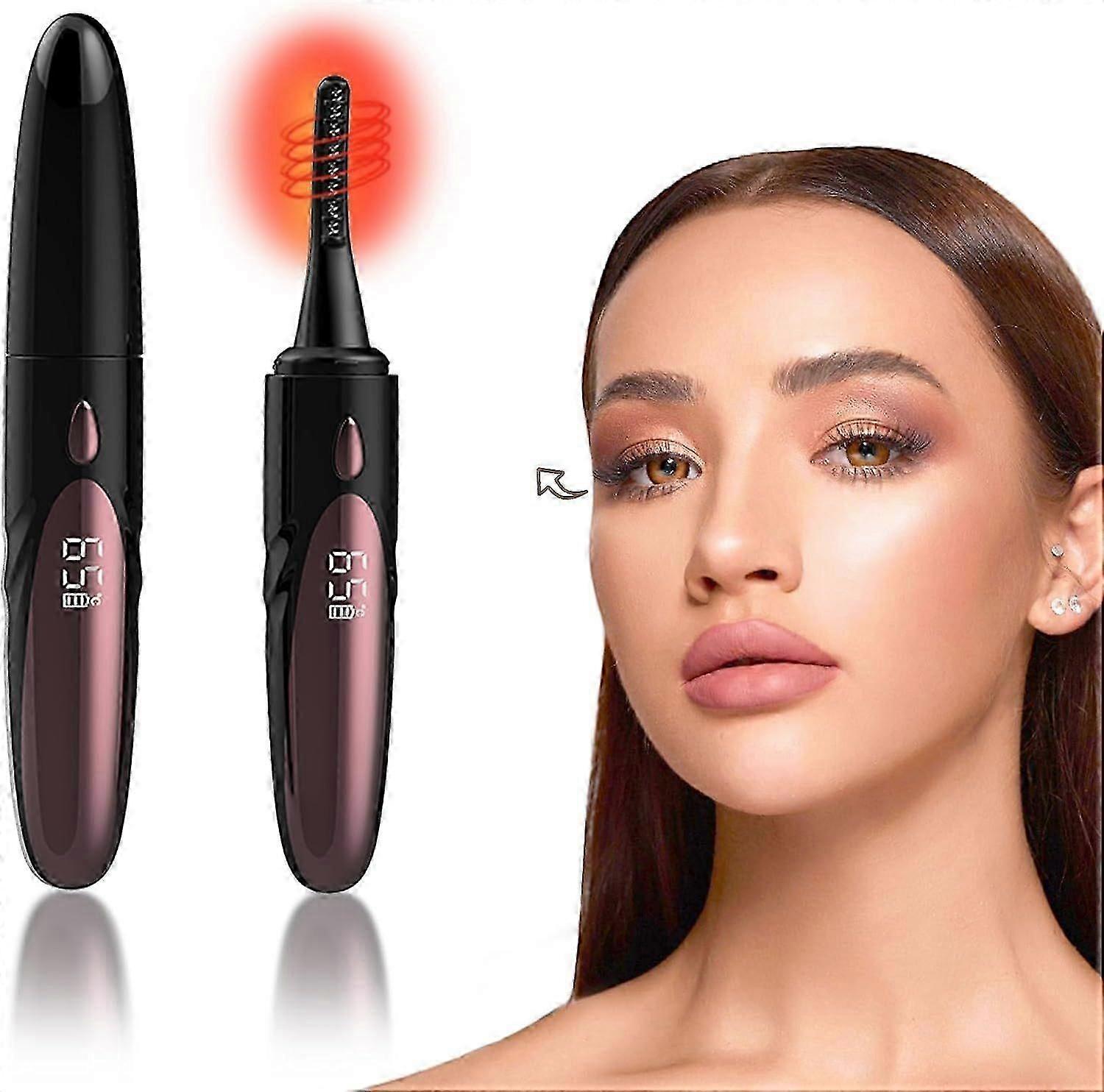 Heated Eyelash Curlers  LED Display USB Rechargeable Electric Eyelash Curler with 4 Heating Modes black