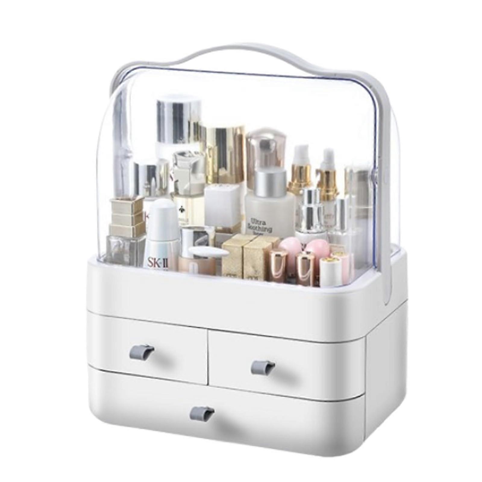 Make-Up Organiser Cosmetic Storage Box With Lid, Dust-Free Cover, Portable Handle, Model E, 34.5 x 26.5 x 18.2 cm