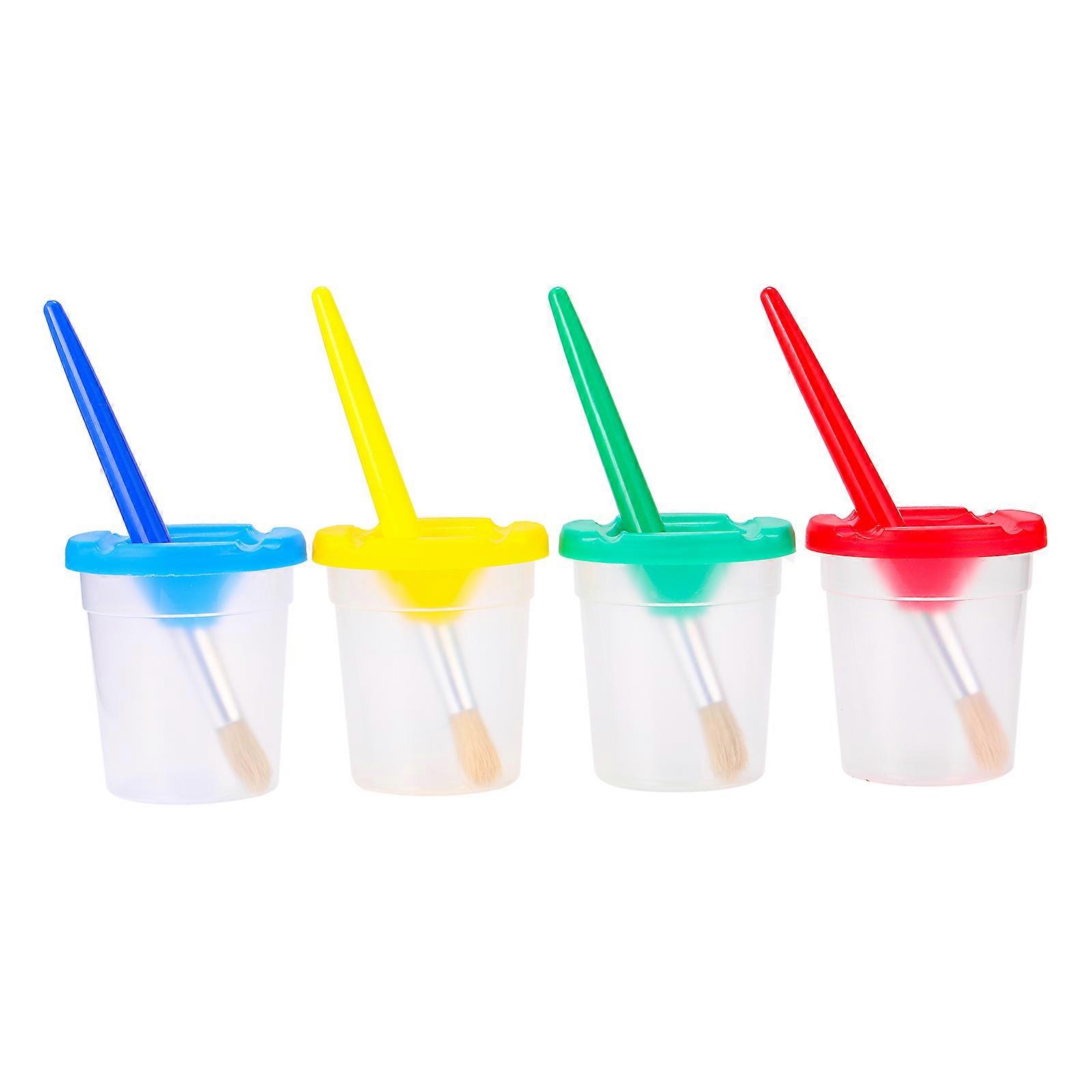 Paint Cups For Painting Design And Assorted Color Brushes For Kids Art Activities 4Pcs